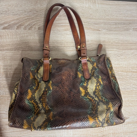 Brahmin Brown Leather Snake Print Tote Bag - Picture 15 of 16